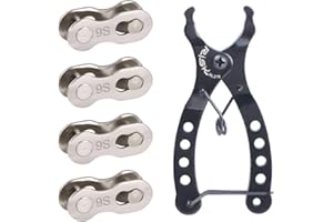 CRLLDPM 4 Pièces Chaine de Vélo Attache Rapide, Chaîne à Maillons Rapides, Attache Rapide Chaîne, Chaîne de Vélo en Acier, Maillons de Chaîne de Vélo, Avec 1pc Pince à Maillons de Vélo et Crochets de Chaîne