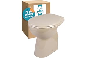 Calmwaters® Stand WC spülrandlos Komplettset Elements Wellness mit Toilettendeckel, erhöhtes WC + 7 cm, abnehmbarer WC Sitz Absenkautomatik, Schnellbefestigung, Tiefspüler, Beige, 07AB5426