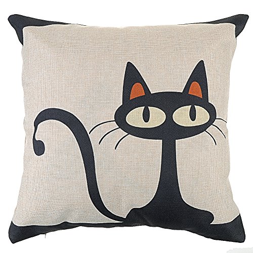 Zierkissenbezüge schwarze Katze Leinenkissenhülle kissenabdeckungs 45x45 cm