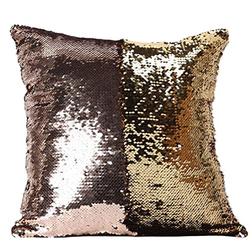 DEESEE(TM) Double Color Glitter Sequins Throw Pillow Case Cafe Home Decor Cushion Covers (H)