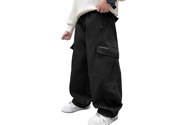 SEAUR Barn Cargo Hip Hop streetwear byxor bomull säckig breda ben joggingbyxor pojkar cargobyxor elastisk midja 120–170