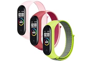 Keecuty - Cinturino in Nylon per Xiaomi Mi Band 6/5/4/3 & Amazfit Band 5, Regolabile, Sportivo, Unisex, Rosso+Rosa+Verde, 15 cm