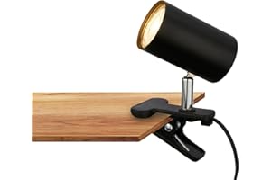 BRILONER - Lámpara de escritorio con interruptor de cable, giratoria, enchufe, lampara escritorio, flexo escritorio, lampara lectura, flexo, lámpara de pinza, lámpara de cabecera, 16,5x6,5x12cm, negro