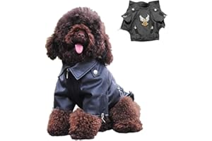 Hmpet Veste De Moto en Cuir PU pour Chiens Cool Manteau d'hiver Chaud pour Chiots Coupe-Vent Température Froide Vêtements Caniche Teddy Vêtements Tenues Imperméables,L