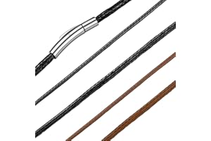 Bandmax Collar Suave Cordones Trenzados Impermeable con Cierre Clip, Collar Cuero Personalizado Eslabones Finos 2mm/3mm Ancho 40cm-76cm Largo, Color Marrón/Negro