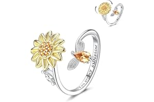 EUJEBEDA Anillo de Ansiedad para Mujer Niña Anillo Antiestres Giratorio Anillo Abierto Ajustable Anillo Luna Estrella Girasol Anillo de Ópalo Anillos Promesa de Boda Joyería