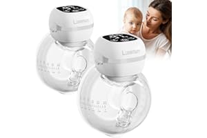 LUXEMUM Breast Pump Electrical Hands Free, Electric Breast Pump w/12 Levels 4 Modes LED Display, Quite Rechargeable Wireless Portable Milk Pump Wearablewith 21mm/24mm Flanges(White 2PCS)