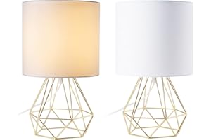 VONLUCE 2PCS Lámpara de Mesita de Noche en Forma de Diamante Lámpara de Mesa Moderna para Salón y Dormitorio Lámpara Luz de Noche Color Dorado