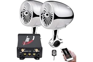 Aileap 2.1ch amplificador 4" de alcance completo sistema de Audio altavoces estéreo Bluetooth de motocicleta Subwoofer AUX Radio FM para 7/8-1,25 handmanillar Harley Yamaha ATV UTV RZR Polaris (cromo)