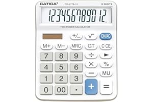 CATIGA Calcolatrice commerciale da tavolo a 12 cifre con enorme display LCD da 5 pollici, pulsanti giganti reattivi, batteria e alimentazione solare, perfetta per uso domestico e ufficio, contabilità