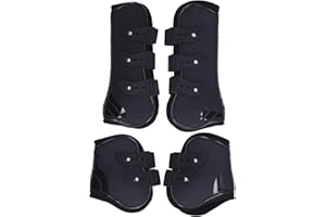 FOLANDA Botas de Caballo, 4 Piezas de Protección de PU para Tendón de Caballo, Botas de Férula de Caballo para Patas Delanteras Y Traseras, Envolturas Protectoras para Patas de Caballo(L)