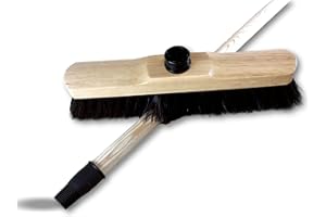 Balai ménage Appartement Droit | Version Luxe | Garnissage Soie Noire 50 mm | Monture en Bois Vernis Teinte Naturelle | Manche Bois Brut avec vis et accroche | Balayage intérieur | Kibros 211030M