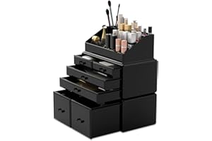 READAEER Organizer na kosmetyki do makijażu, szuflady, ekspozycyjne pudełka, 6 szuflad (czarny)