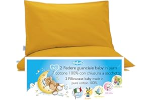 4BABIES - Funda de Almohada 50x30 cm para niño- Juego de 2 Fundas de Cojines para Cuna Bebe 100% Puro Algodón Fabricado en Italia - Cierre de sobre - Certificado Oeko-Tex - Amarillo DORATO