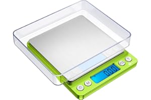 AMIR Digitale Taschenwaage, 500g x 0.01g Briefwaage, Feinwaage, Digitale Küchenwaage mit LCD-Display, PCS Funktion, Tara-Funktion, 6 Einheiten Konvertierung, für Kochen, Kaffee, Schmuck (Grün)