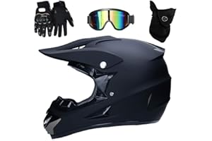 UIGJIOG Motocross Helm Matte Schwarz, Herren Crosshelm mit Brillen Maske Handschuhe, Unisex Fullface Cross Helm Downhill Quad Enduro ATV Motorrad Schutzhelm für Herren Damen