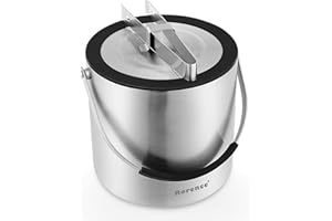 Seau à glace Rorence en acier inoxydable avec couvercle hermétique et pince à glaçons 2.8 L