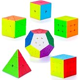 Coolzon Magic Cube Set, 6 Pack Speed Cubes 2x2x2 3x3x3 4x4x4 Pyraminx Megaminx Skewb Smoothly Stickerless Magic Cubes Puzzle