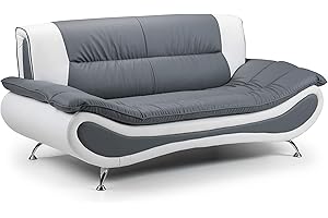 Honeypot Sofa - Napoli 3 Seater Sofa for Living Room - White/Grey Faux Leather Upholstered Couch | Setup Included | Made in EU | Built to Last (3 Seater, White/Grey)
