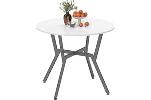 HOMCOM Dining Table, Round Kitchen Table with Black Legs, Anti-slip Foot Pads for Living Room, Dining Room, 90 x 76 cm, High Gloss White