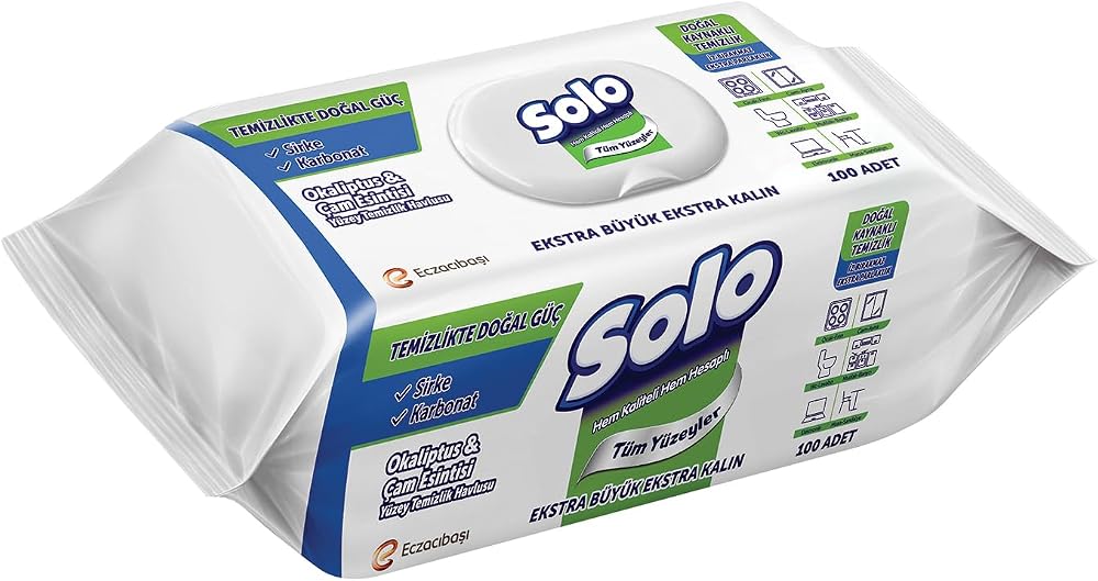 SOLO Yüzey Temizleme Mendili Doğal Güç Okaliptus & Çam, 100 Yaprak