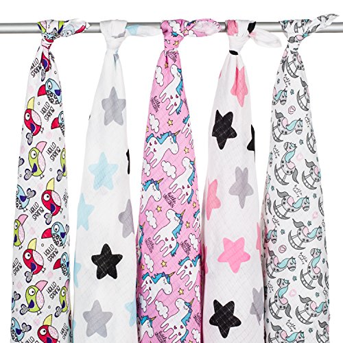 confronta il prezzo Pack di 5 quadrati in mussola, set di 5 teli in mussolina ideale per i neonati miglior prezzo