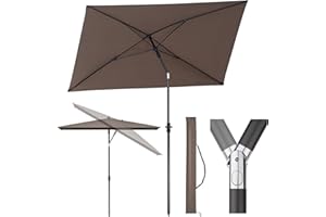 Sekey 210 × 140 cm Sonnenschirm mit Schutzhülle, Balkonschirm Gartenschirm Terrassenschirm, Sonnenschutz UPF50+, Kippbar, Höhenverstellbar, Rechteckig- Braun
