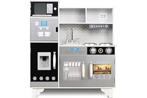 Baby Vivo Cuisine pour Enfants en Bois avec Lumière et Son Recette Jeu d'imitation Tableau Cuisinière Éducatif Chef Neuf - Mattheo en Blanc