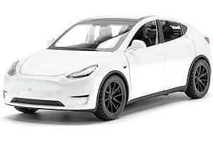 TOPRON Tesla Model Y 1:32 Miniature Voiture, Modèle de Voiture Jouet de Alliage, avec Fonction de Rétractation, Lumières et Musique, Mini-Jouet de Véhicule comme Cadeau pour Les Enfants (Blanc)