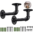 HOMGEN Industrial Pipe Shelf Brackets 2Pcs Black Shelf Bracket Wall Brackets for Shelves Metal Pipe Shelving Brackets Floating Scaffold Board Shelf Support Brackets for Bookshelf etc.(15 X 8 cm)