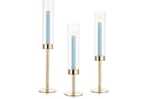Inweder Portacandele da Tavolo con Vetro Rimovibile - Set di 3 Porta Candele da Tavolo Candelabri Candelabro Oro Portacandele a Cilindro per Matrimonio Centrotavola Design Moderno Decorazione Casa