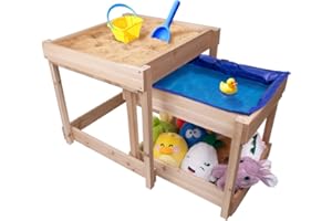 WodGod Sand and Water Table,Includes a Larger-Sized Dust-Proof Bag, Natural Pine Wood,Indoor/Outdoor Use(Dolls NOT Included)