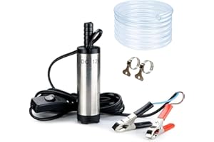 Kingkindsun 12V 38mm Clip Transfer Pump Water Oil Diesel Fuel Transfer Stainless Steel Pump for Car SUV or Speed Boat with Hose 3m