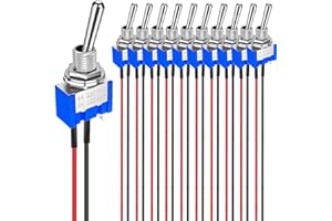 GUUZI 10pcs 6A/125V 3A/250V ON/Off Interruptor de Palanca en Pre cableado Miniatura de 2 Terminales 2 Posiciones Interruptor de Palanca SPST MTS-101