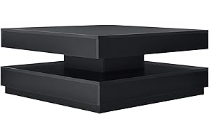 [en.casa] Tavolino da Caffè Multifunzionale con Piano Girevole Tavolino Basso da Salotto 76 x 76 x 38 cm con Ripiano per Soggiorno Sala - Nero