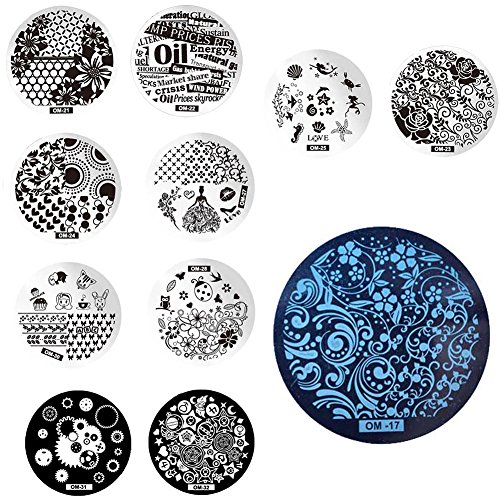 10pcs Nail Art Stencils Stamping Template Polish Print Nail Image Plate Stamper Scraper Set DIY Manicure Tools
