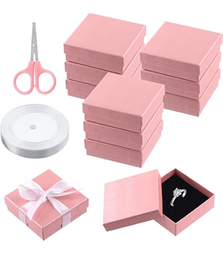 FASHEWELRY 12Pcs Diamante Modello Cartone Anello Gioielli Scatole di Visualizzazione di Cotone Riempito Scatole Regalo Gioielli Per Matrimonio Compleanno Natale