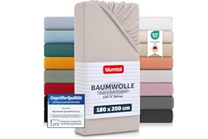 ‎BLUMTAL Blumtal® Basics Spannbettlaken 180x200cm Jersey - Bettbezug 180x200 cm aus 100% Baumwolle - Oeko-TEX zertifiziertes Spannbetttuch 180x200cm - Matratzenbezug 180x200cm - Leintuch - Laken - Elfenbein