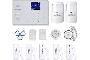 Sistema di Allarme Domestico Senza Fili, TECPEAK Kit di Allarme WiFi/GSM con Sicurezza Sirena, Controllabile a Distanza tramite Telefono Cellulare (A2)
