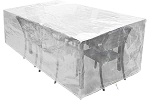 RICHIE Pokrowce na meble ogrodowe – wodoodporne pokrowce na stół i krzesła na stół i krzesła – 193 x 136 x 88 cm, przezroczyste
