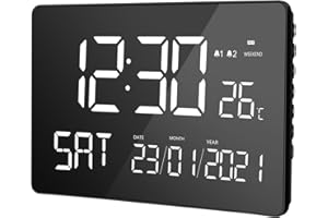LIORQUE Orologio Digitale con Calendario, 11,2 Pollici, con Scritta Grande, Temperatura, 4 Livelli di Luminosità per Anziani e Deboli della Vista