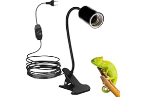 GOMETY Portalámparas con pinza E27, cuello de cisne flexible E27, portalámparas de mesa con interruptor de atenuación, metal LED lámpara de cama para reptiles iluminación de plantas (negro sin