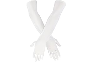 Qiuyan Long Satin Gloves Evening Opera Stretchy Elbow Length Gloves for Wedding Prom - White