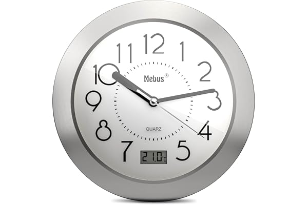 Kvartsbadrumsklocka, digital display, aluminiumram, sugkoppar, vit urtavla, modell 41964 – exakt och funktionell