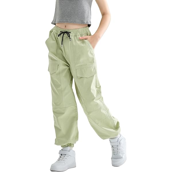 Rolanko Hiphopbroek voor meisjes, cargobroek, elastische joggingbroek voor straatkleding en dans., Beige, 11-12 jaar