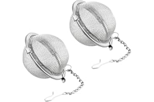 Mebamce 2pcs Stainless Steel Tea Strainer Infuser Balls Mesh Tea Filter with Extended Chain Hook (4.5cm)