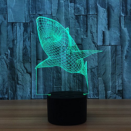 Preisvergleich Produktbild JANRON 3D Bunte Nachtlicht LED Energiesparende Tischlampe Acryl Bunte Gradienten Touch / Fernbedienung USB Stecker Wiederaufladbare Bluetooth Lautsprecher Geschenk (Shark),Bluetoothspeaker