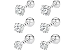 EUJEBEDA 3 Paires Acier Inoxydable Boucles d'Oreilles Homme Femme Fille Clou d Oreille, Boucle d'Oreille Hommes Diamant, Boucle d Oreille Homme, Boucle d'Oreille Diamant Piercing 3/4/5MM