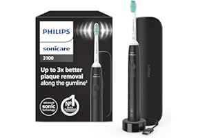 Philips Sonicare 3100, Brosse à dents électrique sonique, capteur de pression et minuterie, étui de voyage, noir, modèle HX3673/14