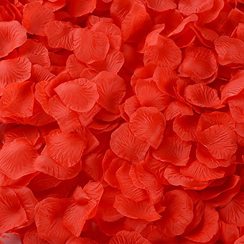 QUMAO 2000 Stück Rosenblätter künstlich Rosenblüten Rosen Blatt Blumenblätter aus Polyester Seide Kunstblumen für Hochzeit Feier Deko, Valentinstag romatische Überraschung (Rot) - 6